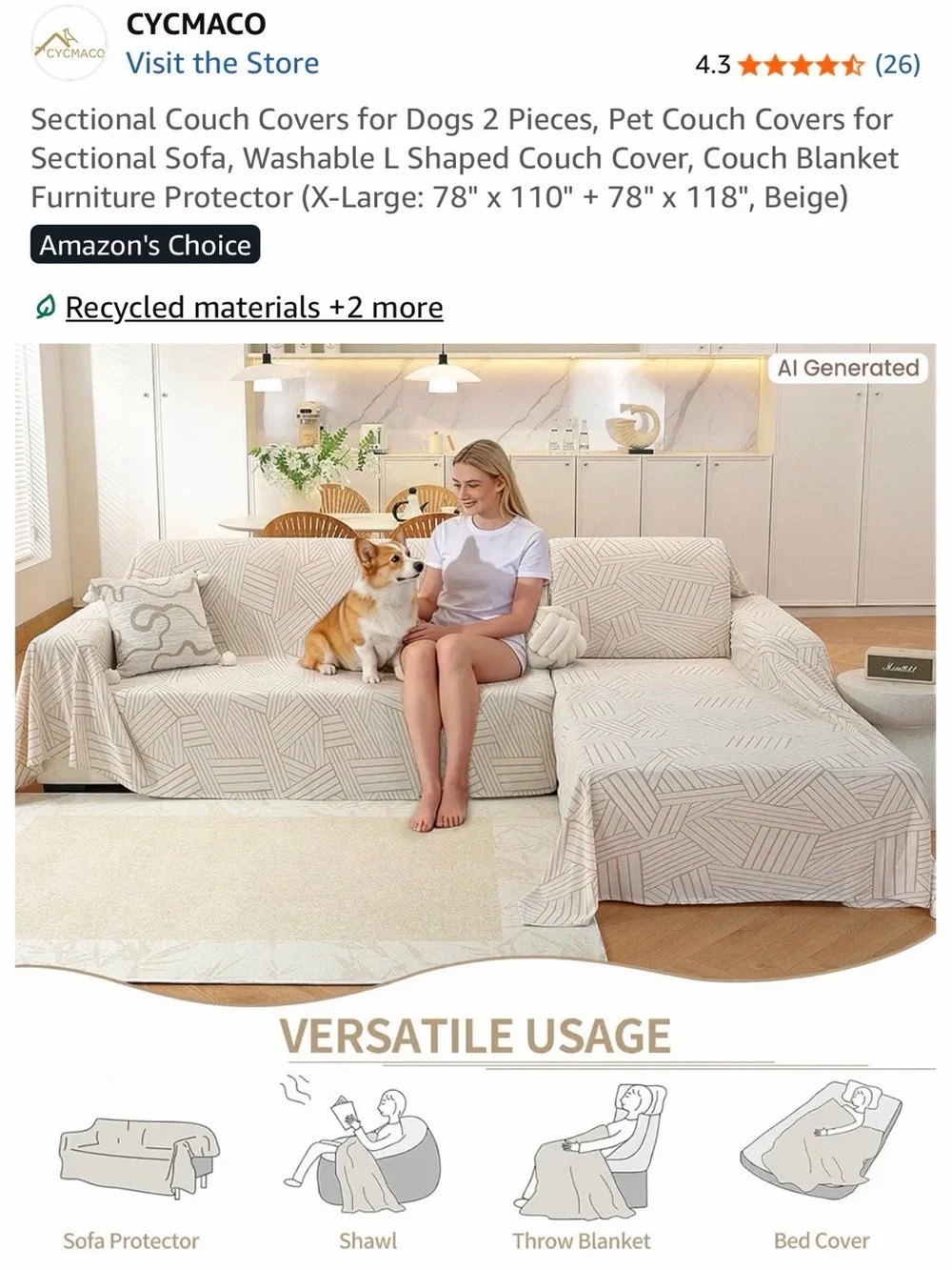 Beige Herringbone Sectional Couch Cover 200x300+200x300 CM